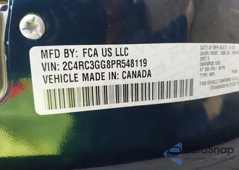 2023 Chrysler Pacifica Limited из США, поврежденный, VIN 2C4RC3GG8PR548119